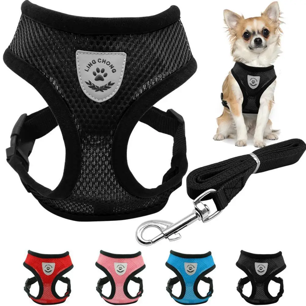 

Fashion Puppy Dog Breathable Mesh Cloth Leash Durable Small Dog Chihuahua Teddy Pet Harness and Leash Set Puppy Vest 4 Colors