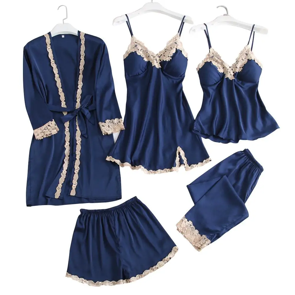 Yfashion 5Pcs Women Sexy Silk Satin Nightgown Ccondole Belt Robes +dress Shorts Trousers Set Underwear Sleepwear Sets Female
Yfashion 5Pcs Women Sexy Silk Satin Nightgown Ccondole Belt Robes +dress Shorts Trousers Set Underwear Sleepwear Sets Female