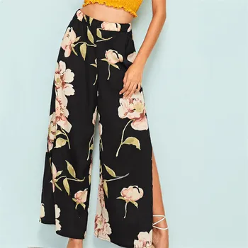 Women Floral Printed Pants High Waist Wide Leg Culottes Slit Trousers 2019 New Arrival Sexy Loose Beach Summer Holiday Trousers
Women Floral Printed Pants High Waist Wide Leg Culottes Slit Trousers 2019 New Arrival Sexy Loose Beach Summer Holiday Trousers