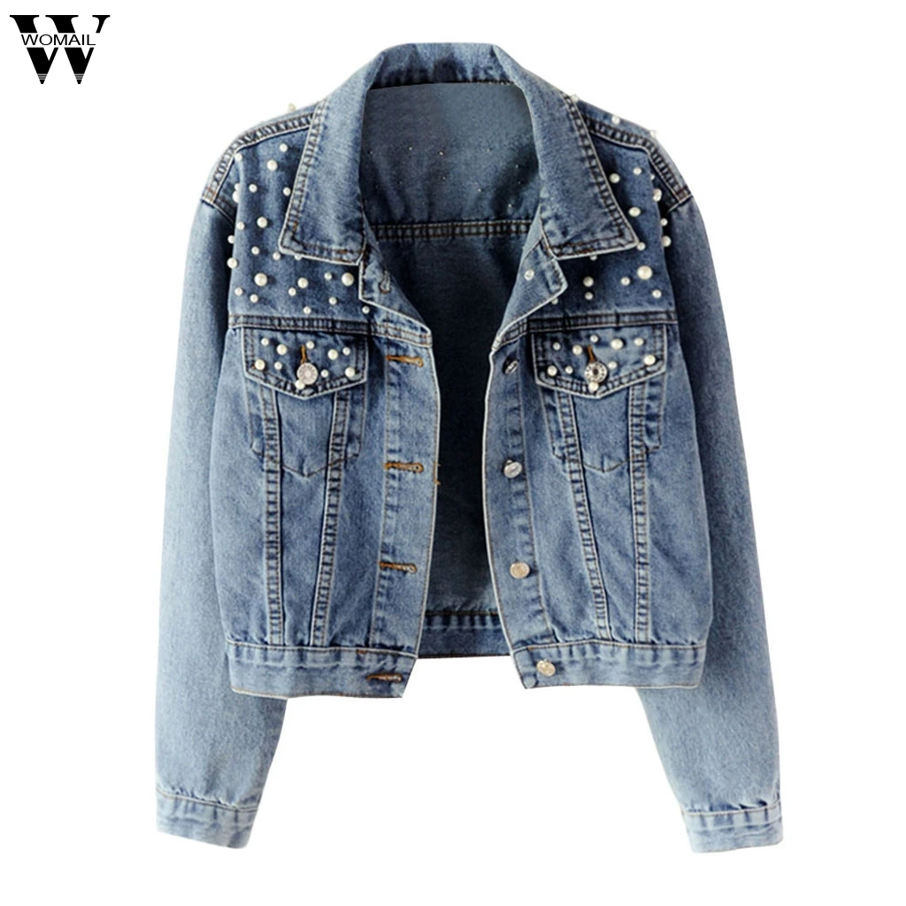 Womail Denim Jacket Women's Blue Short Outwear Coat Long Sleeve Pocket Beading Turn-down Collar Jacket JL23 Chaqueta de mujer
Womail Denim Jacket Women's Blue Short Outwear Coat Long Sleeve Pocket Beading Turn-down Collar Jacket JL23 Chaqueta de mujer