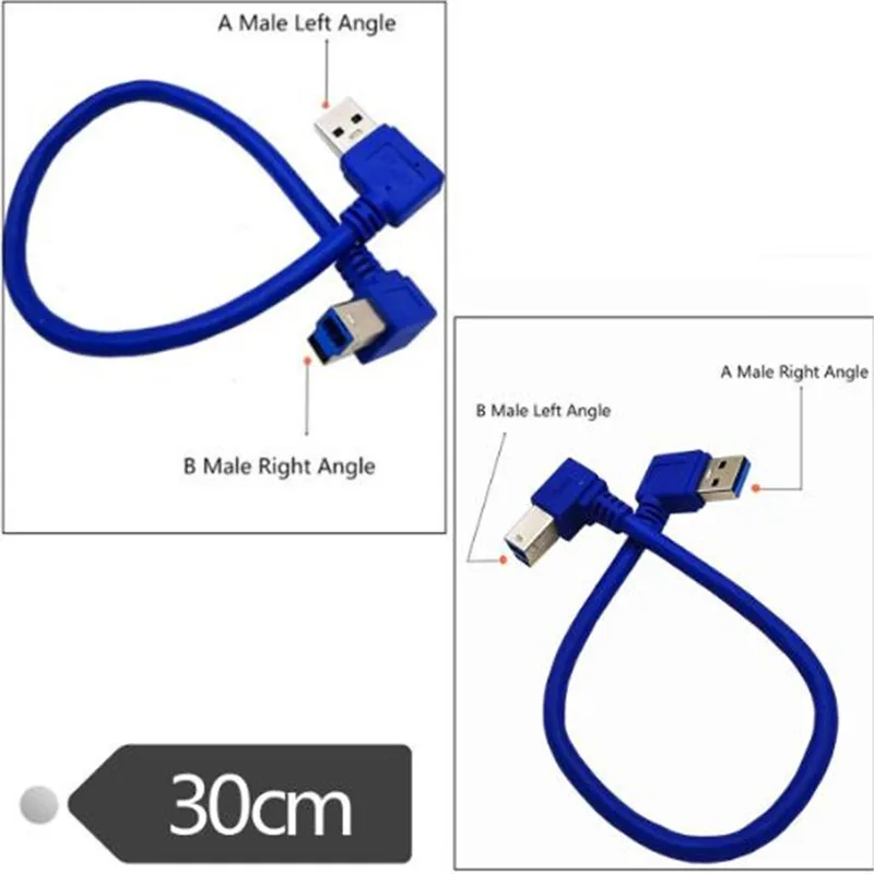 USB3.0 A male bend to B male elbow 90 degree hard disk box data cable USB3.0 cable 0.3m used in hard disk box printer scanner
USB3.0 A male bend to B male elbow 90 degree hard disk box data cable USB3.0 cable 0.3m used in hard disk box printer scanner