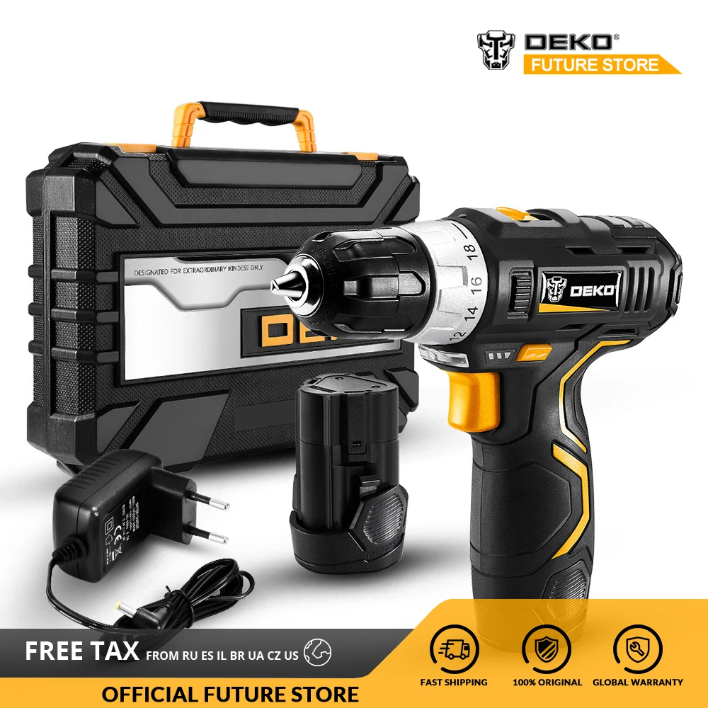 DEKO GCD12DU3 12V MAX Cordless Drill Electric Screwdriver Lithium-Ion Mini Power Driver 3/8-inch 18+1 Settings 2 Battery Y Box
DEKO GCD12DU3 12V MAX Cordless Drill Electric Screwdriver Lithium-Ion Mini Power Driver 3/8-inch 18+1 Settings 2 Battery Y Box