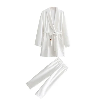 Fashion suit white long-sleeved belt with long suit jacket straight pants two-piece high waist elastic nine points casual pants
Fashion suit white long-sleeved belt with long suit jacket straight pants two-piece high waist elastic nine points casual pants