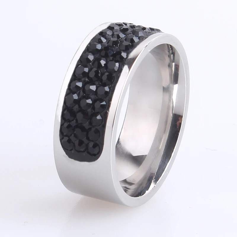 8mm half black three row crystal 316L Stainless Steel finger rings for women men wholesale
8mm half black three row crystal 316L Stainless Steel finger rings for women men wholesale