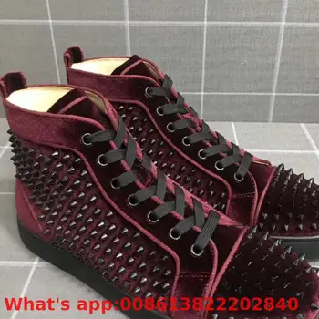 High Cut Leisure Lace Up Red Wine Suede Leather Rivets Red Bottom For Men Shoes Sneakers Casual Flat Loafers Footwear 
High Cut Leisure Lace Up Red Wine Suede Leather Rivets Red Bottom For Men Shoes Sneakers Casual Flat Loafers Footwear
