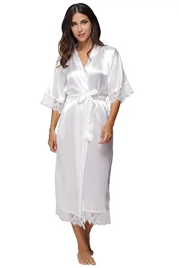 Summer Lace Patchwork Satin Kimono Robe Sexy Sleepwear Lingerie Chemises Women Silk Long Nightgown Wedding bridesmaid Robes
Summer Lace Patchwork Satin Kimono Robe Sexy Sleepwear Lingerie Chemises Women Silk Long Nightgown Wedding bridesmaid Robes