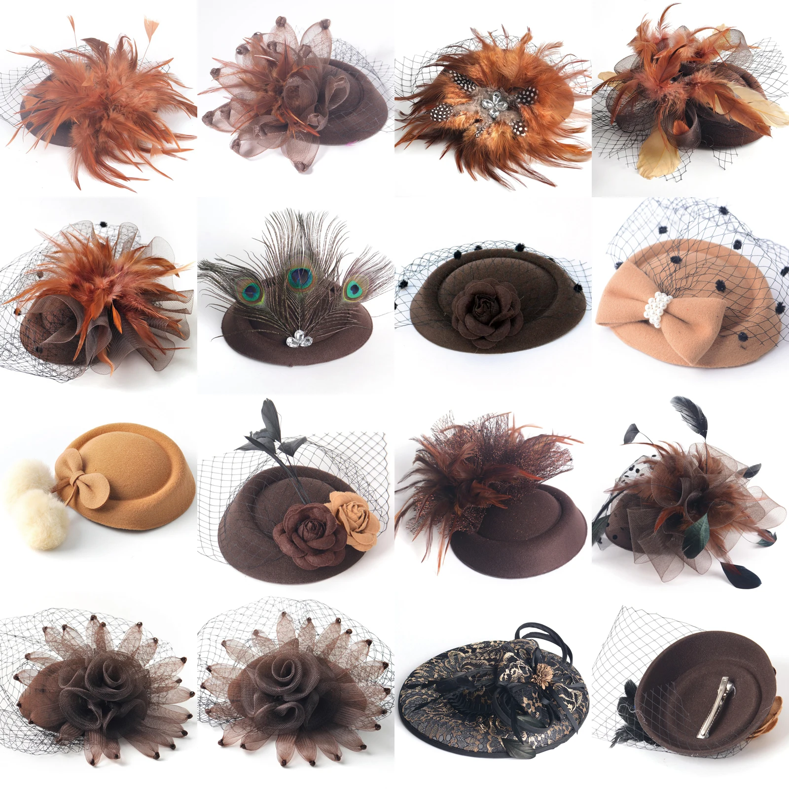 14design Choose Women Brown Handamde Feather Fascinators Pillbox Hat Hair Clip Veil Headwear Hairpieces Wedding Party Accessory
14design Choose Women Brown Handamde Feather Fascinators Pillbox Hat Hair Clip Veil Headwear Hairpieces Wedding Party Accessory