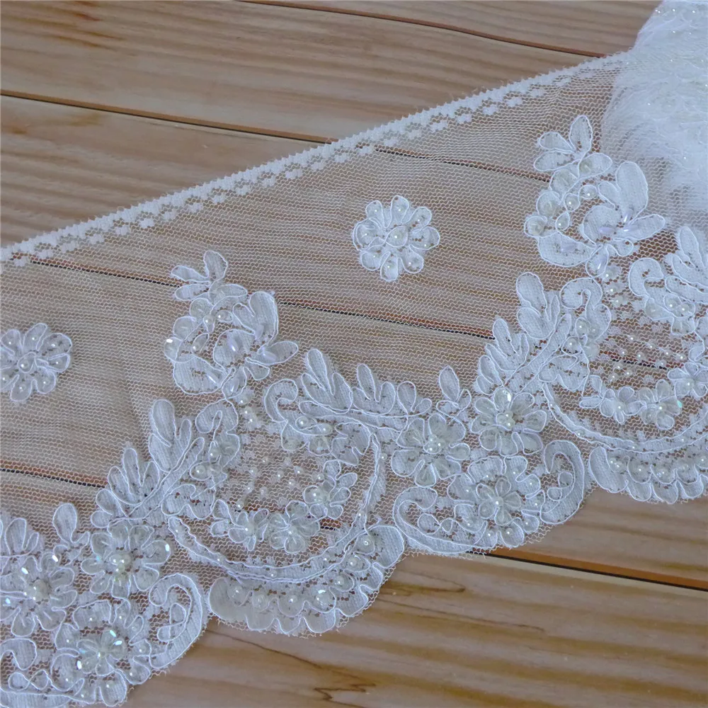 New Elegant Black/Ivory Alencon Lace Trim Corded Lace Fabric With Beads And Sequins For Wedding Dress
New Elegant Black/Ivory Alencon Lace Trim Corded Lace Fabric With Beads And Sequins For Wedding Dress