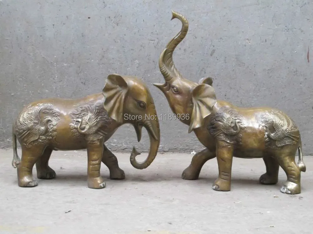 16"China Copper Bronze carve dragon and phoenix long nose animal elephant pair
16"China Copper Bronze carve dragon and phoenix long nose animal elephant pair