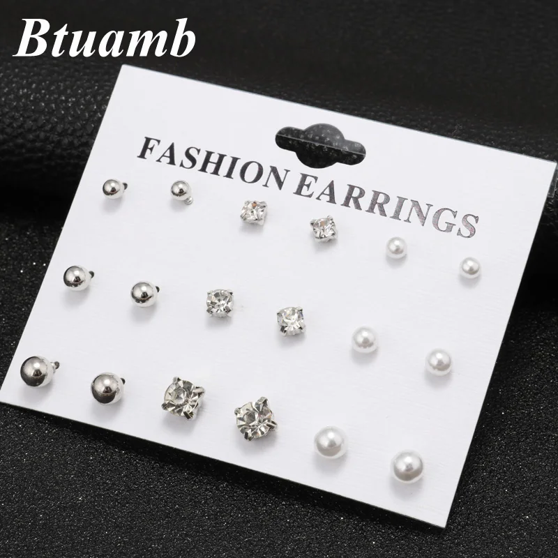 Btuamb Hot Selling 9 pair/set Small Simulated Pearl Ball Earrings for Women Simple Style Crystal Flower Stud Earrings Free Style
Btuamb Hot Selling 9 pair/set Small Simulated Pearl Ball Earrings for Women Simple Style Crystal Flower Stud Earrings Free Style