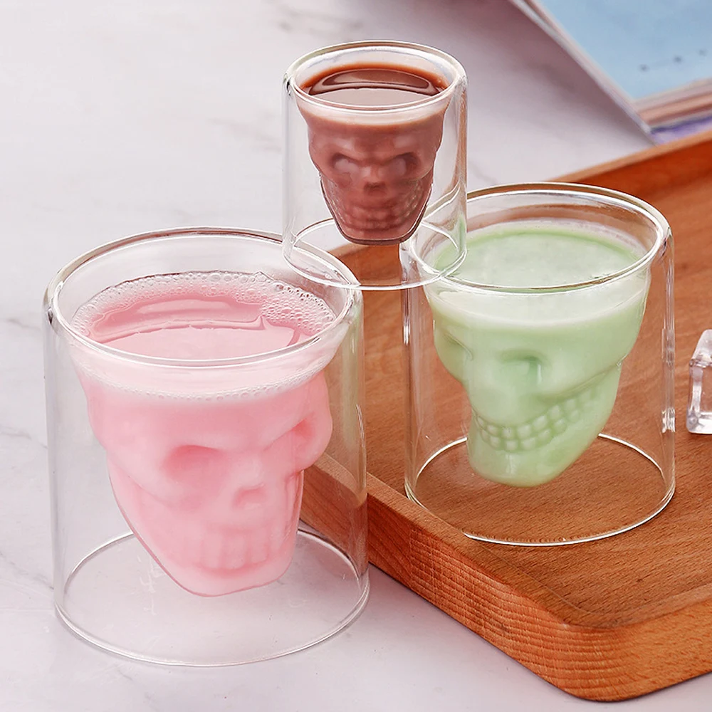 

Double Layers Shot Transparent Crystal Skull Head Glass Cup 75ml 150ml 250ml for Whiskey Wine Vodka Bar Club Beer Glasses Cups