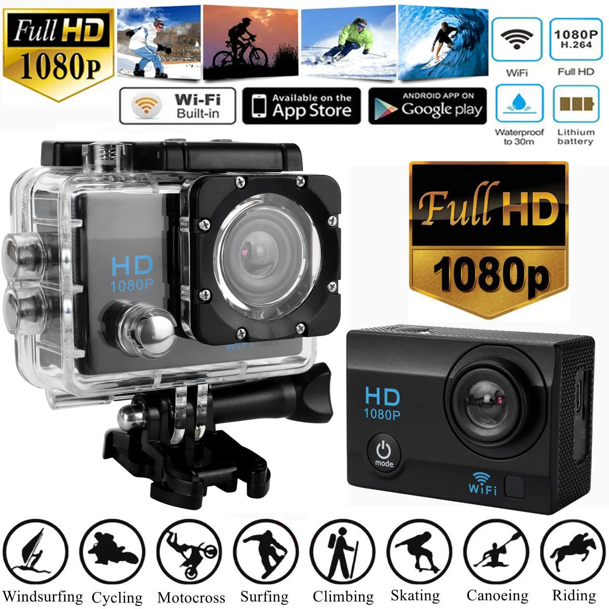 Full HD 1080P водонепроницаемый DVR 2 0 дюймов Спортивная камера WiFi видеокамера DV Action aksiyon