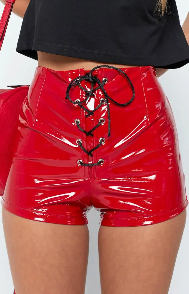 Red pvc shorts Clearance