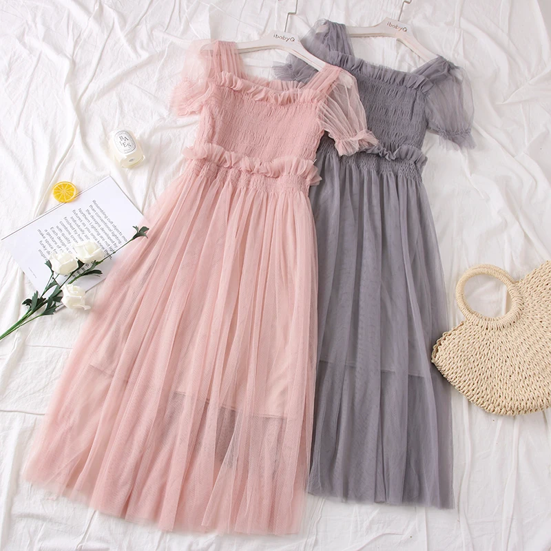 Summer Women Mesh Short Sleeves Draped Thin Lining Long Princess Dress Ladies Fashion Solid Square Collar Ruffles 2pcs Set Dress
Summer Women Mesh Short Sleeves Draped Thin Lining Long Princess Dress Ladies Fashion Solid Square Collar Ruffles 2pcs Set Dress