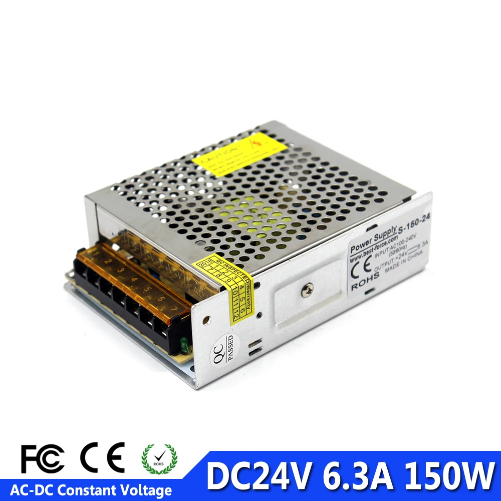 AC 100V-240V to DC 24V 6.3A 150W Voltage Transformer Switch Power Supply Regulated for Led Strip Control Switch Display Light
AC 100V-240V to DC 24V 6.3A 150W Voltage Transformer Switch Power Supply Regulated for Led Strip Control Switch Display Light