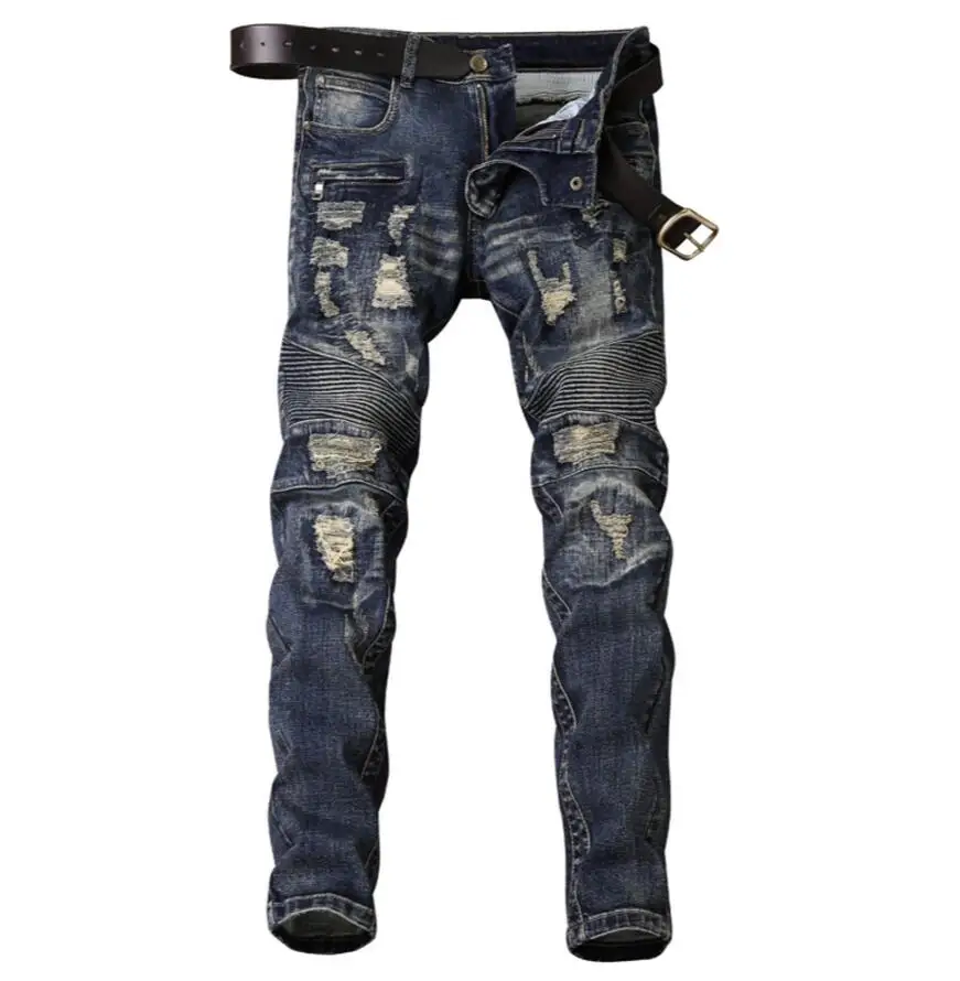 Stretch-proof motorcycle riding pants men's new old version of the vintage hole jeans without belt
Stretch-proof motorcycle riding pants men's new old version of the vintage hole jeans without belt