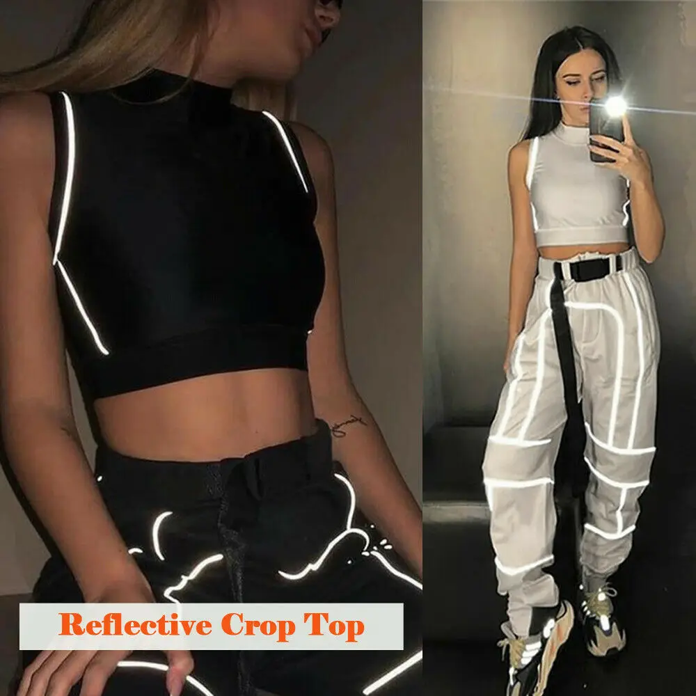 Summer Women Sexy Hip Sleeveless Reflective Splicing Turtleneck Casual Top Shiny in Night T Shirt Vest Crop Tops
Summer Women Sexy Hip Sleeveless Reflective Splicing Turtleneck Casual Top Shiny in Night T Shirt Vest Crop Tops