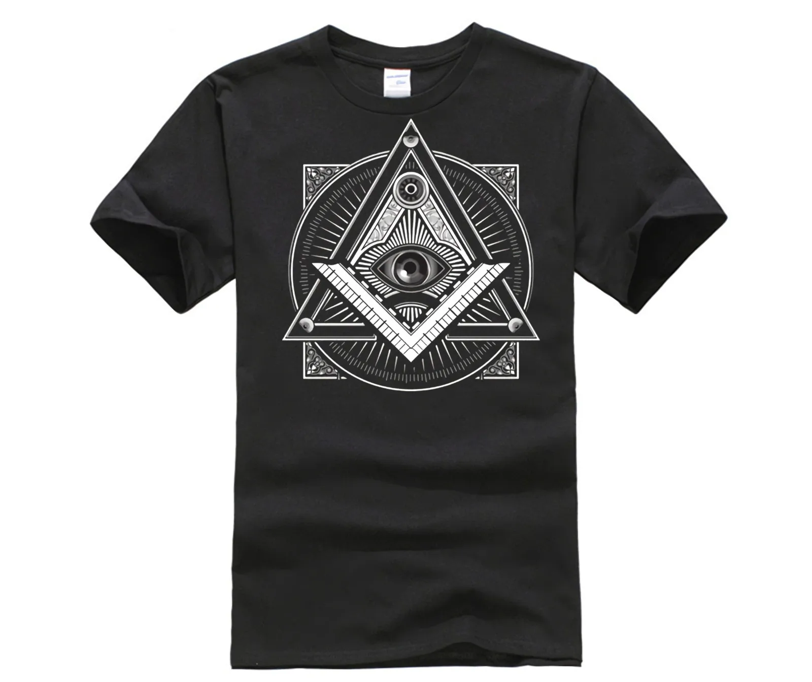 Горячие предложения короткие футболки Illuminati дизайн мужские черные круглый