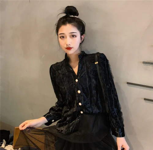 Lace Black Patchwork Simple Fresh Causal Street Stald Collar Hot Sale Street Korean Style Female Women V-neck Long Sleeve Shirts
Lace Black Patchwork Simple Fresh Causal Street Stald Collar Hot Sale Street Korean Style Female Women V-neck Long Sleeve Shirts