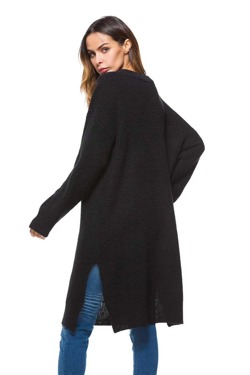 2018 spring new European and American large size women's knit dress loose long knit sweater women (6)