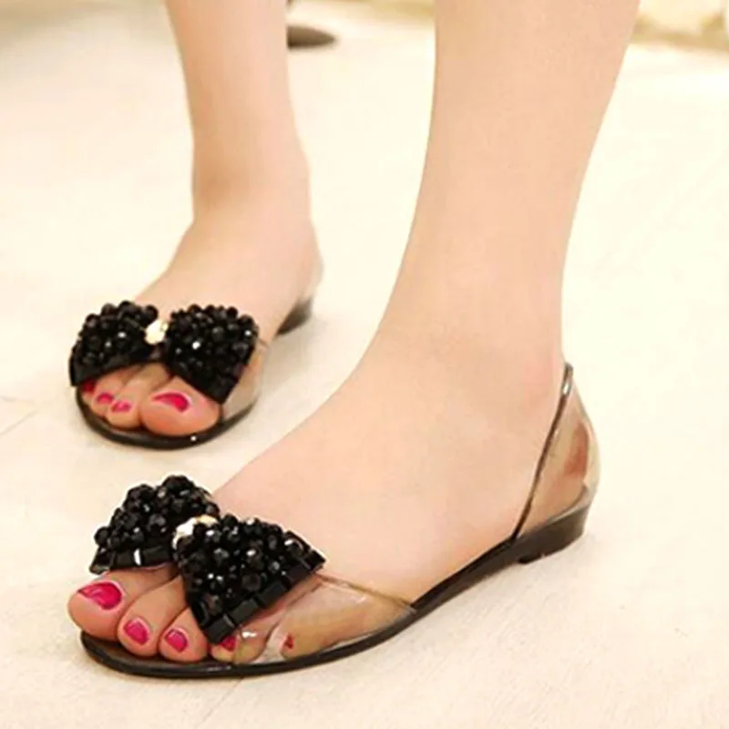 PVC Summer Jelly Shoes Transparent Sandals Shiny Crystal Bowknot Womens Open Toe Comfortable Bow Flats Shoes 7N0255
PVC Summer Jelly Shoes Transparent Sandals Shiny Crystal Bowknot Womens Open Toe Comfortable Bow Flats Shoes 7N0255