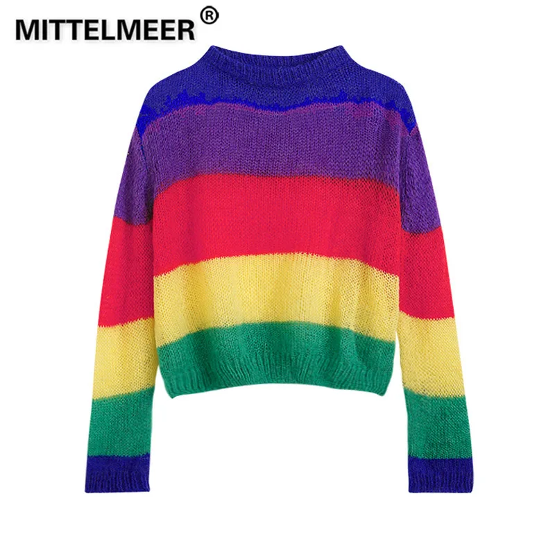 MITTELMEER Sweaters Women Girls Harajuku Autumn Winter Round neck loose knitting Rainbow stripes Sweaters high quality
MITTELMEER Sweaters Women Girls Harajuku Autumn Winter Round neck loose knitting Rainbow stripes Sweaters high quality