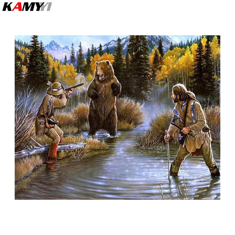 diamond embroidery diy 5d diamond painting bear hunters Cross Stitch full square Rhinestone diamond mosaic