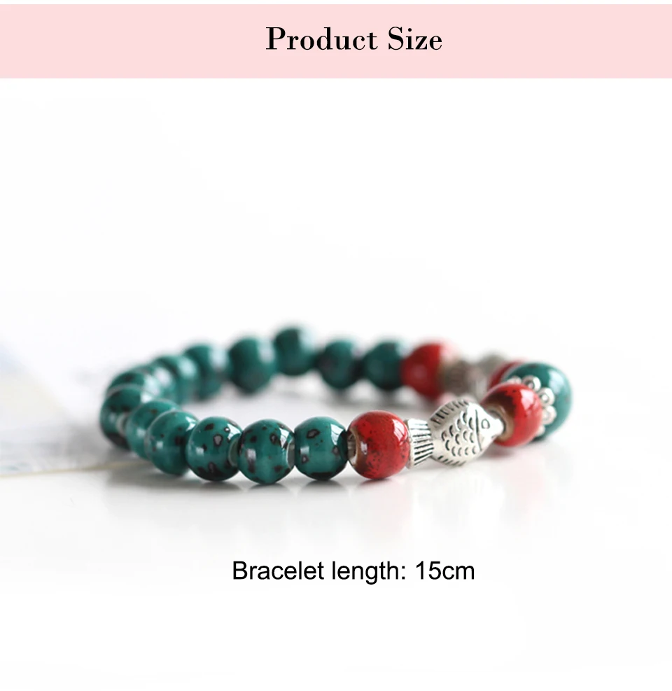 Handmade High Temperature Ceramic Creative Bracelet For Women Fish Shape Lucky Bracelets Bead Green String Ceramic Bracelets (2)