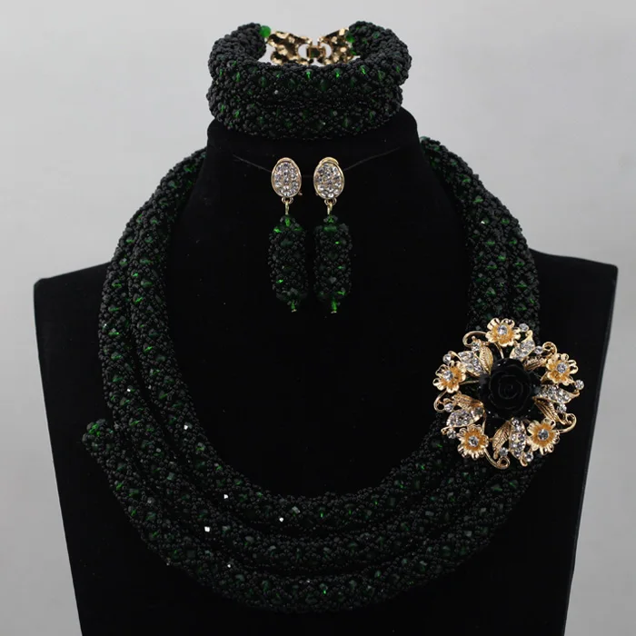 Fashionn Дизайн Африканский Нигерии Черный Бисер Набор Ювелирных Украшений