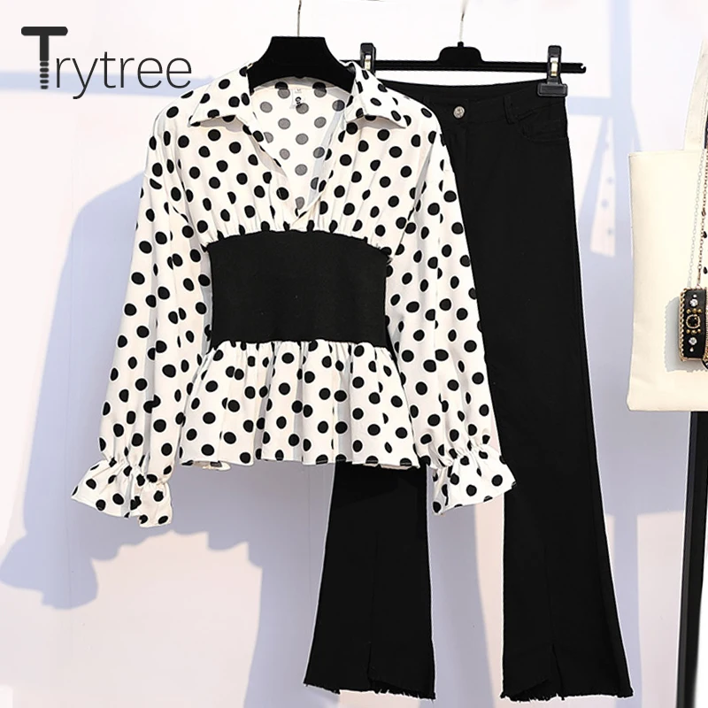 Trytree Autumn Women Two piece set Casual V-neck Elastic Waist Top + Pants Denim Bell-bottomed Hem Suit Office Lady 2 Piece Set
Trytree Autumn Women Two piece set Casual V-neck Elastic Waist Top + Pants Denim Bell-bottomed Hem Suit Office Lady 2 Piece Set