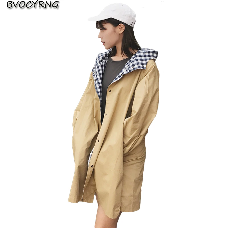 Coat Female Spring Autumn Women's Windbreaker Coat New Korea Splicing Grid Loose Trench Coats Hooded Students Outerwear K0063
Coat Female Spring Autumn Women's Windbreaker Coat New Korea Splicing Grid Loose Trench Coats Hooded Students Outerwear K0063
