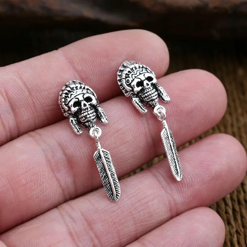 Skull feather earrings hanging pieces 100% 925 sterling silver brand jewelry fashion wedding stud earing for women GE14
Skull feather earrings hanging pieces 100% 925 sterling silver brand jewelry fashion wedding stud earing for women GE14