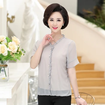 2020 Summer Chiffon T-Shirt Women Short Sleeve Tops Fashion Middle Age Mother Tee Shirts Femme Lace V-neck Solid Color Clothing
2020 Summer Chiffon T-Shirt Women Short Sleeve Tops Fashion Middle Age Mother Tee Shirts Femme Lace V-neck Solid Color Clothing