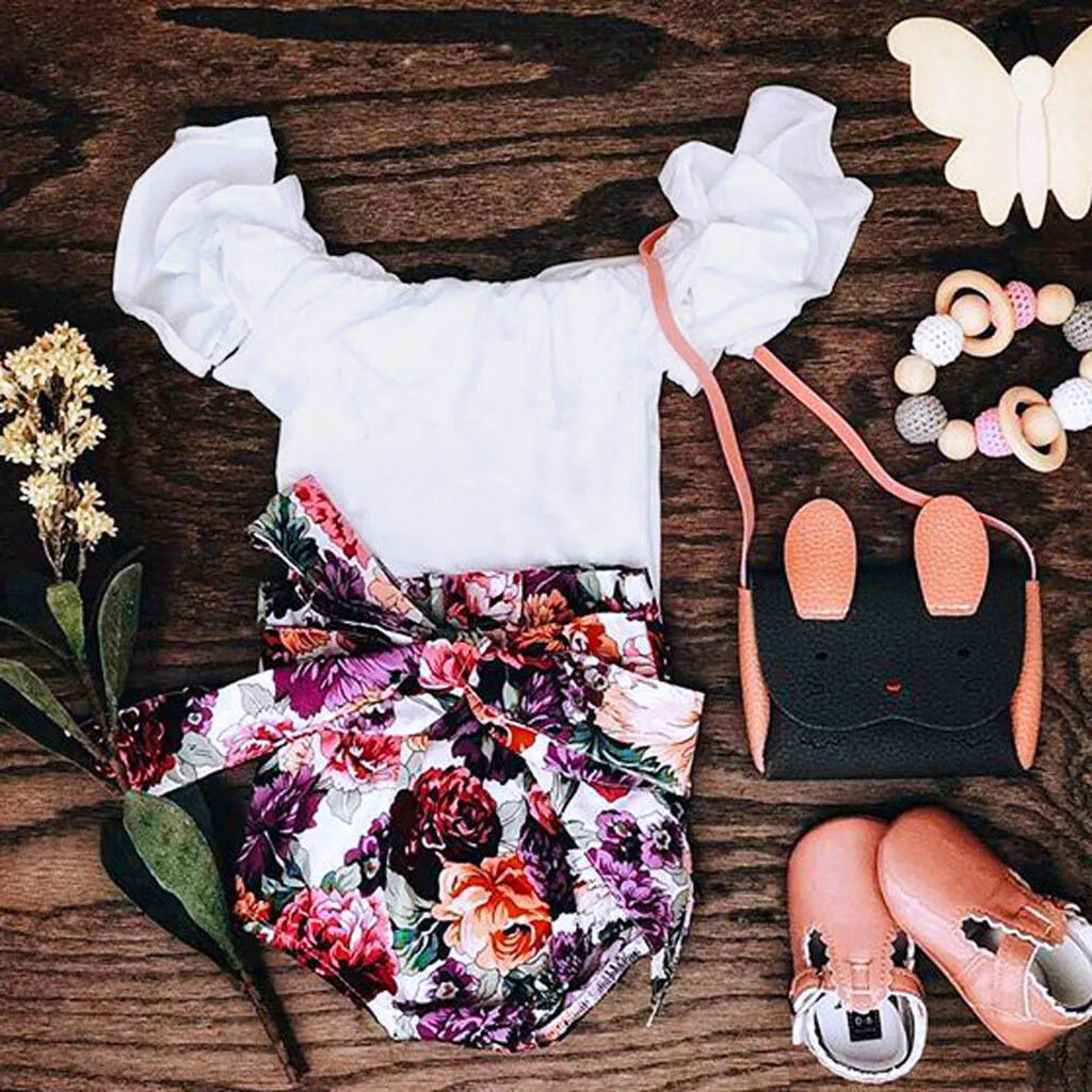 Summer Girls Clothing Set Child Sleeveless Floral T-shirt Top + Solid Color Shorts 1PC Fashion Cotton Baby Girl Clothes Set K20
Summer Girls Clothing Set Child Sleeveless Floral T-shirt Top + Solid Color Shorts 1PC Fashion Cotton Baby Girl Clothes Set K20