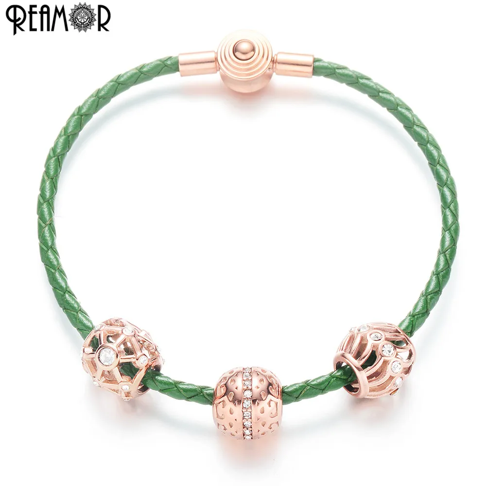 REAMOR Rose Gold Charm Women Bracelet Green Genuine Leather Braided Bracelets&Bangles Crystal Beads Rope Chain Bracelet Jewelry
REAMOR Rose Gold Charm Women Bracelet Green Genuine Leather Braided Bracelets&Bangles Crystal Beads Rope Chain Bracelet Jewelry