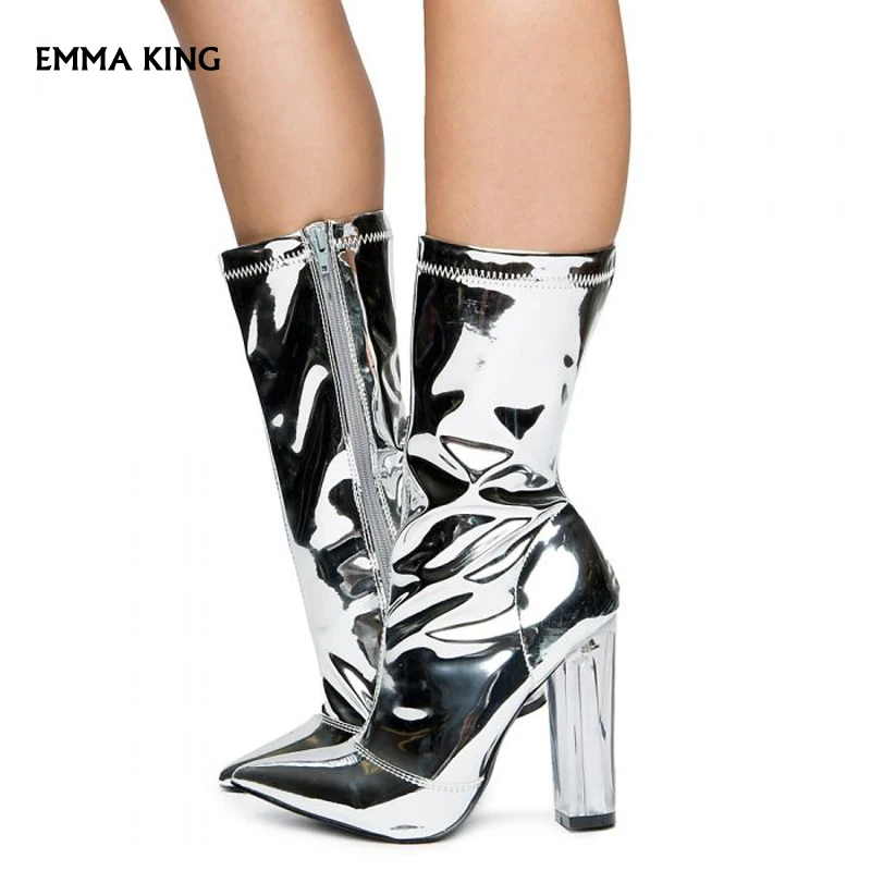 NEW Women's High Heel Boots Silver 2019 Fashion Ankle Boots For Women Chunky Clear Heel Pointed Toe Zip Sexy Party Shoes Women
NEW Women's High Heel Boots Silver 2019 Fashion Ankle Boots For Women Chunky Clear Heel Pointed Toe Zip Sexy Party Shoes Women