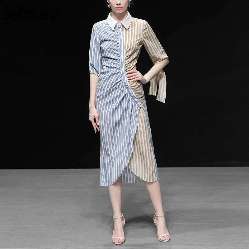 Seifrmann Women Spring Summer Dress Runway Fashion Designer Half Sleeve Bow Tie Draped Striped Printed Elegant Casual Dresses
Seifrmann Women Spring Summer Dress Runway Fashion Designer Half Sleeve Bow Tie Draped Striped Printed Elegant Casual Dresses