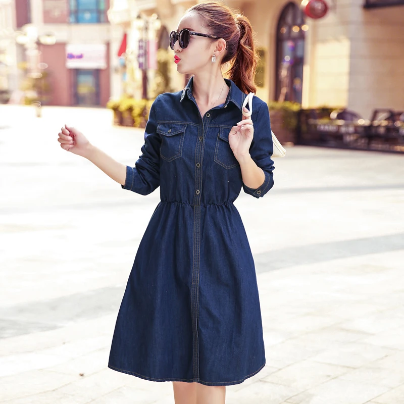 New Spring Autumn Women Long Denim Dress Vintage Long Sleeve Women's Jeans Shirt Dresses Midi Vestidos
New Spring Autumn Women Long Denim Dress Vintage Long Sleeve Women's Jeans Shirt Dresses Midi Vestidos