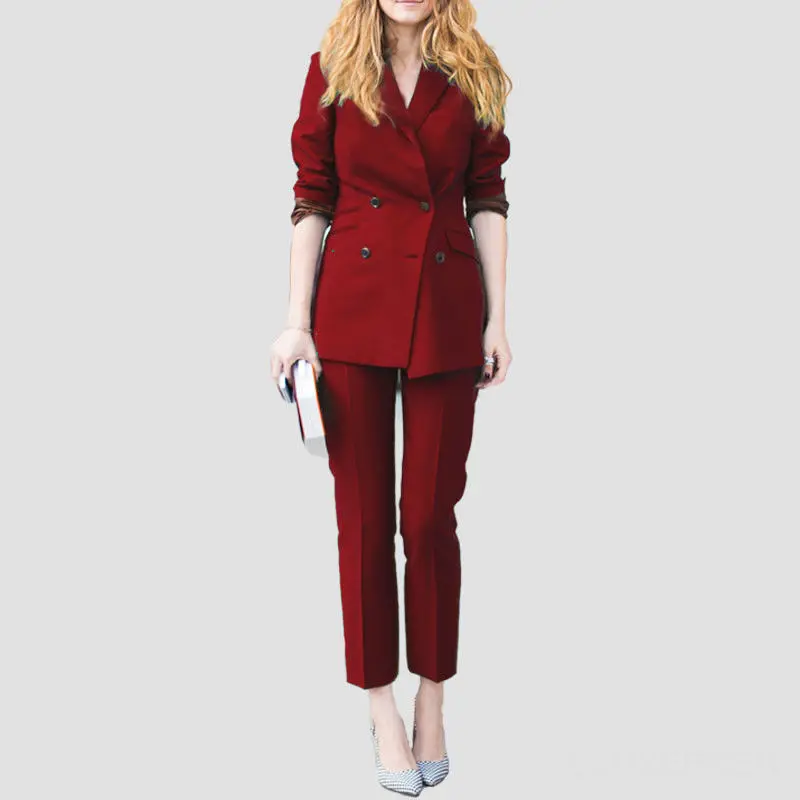 Red Wine Office Uniform Designs Womens Business Suits Double-breasted Blazer Set
Red Wine Office Uniform Designs Womens Business Suits Double-breasted Blazer Set