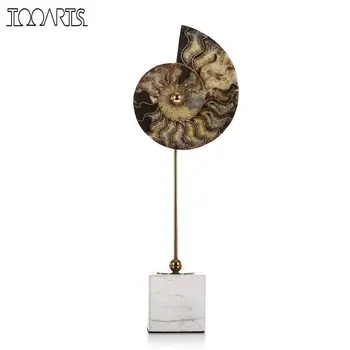 

TOOARTS Nautilus Shell Remians Ornament Abstract Sculpture White Square Marble Base Post-Modernism Villa Decor Living Room Decor