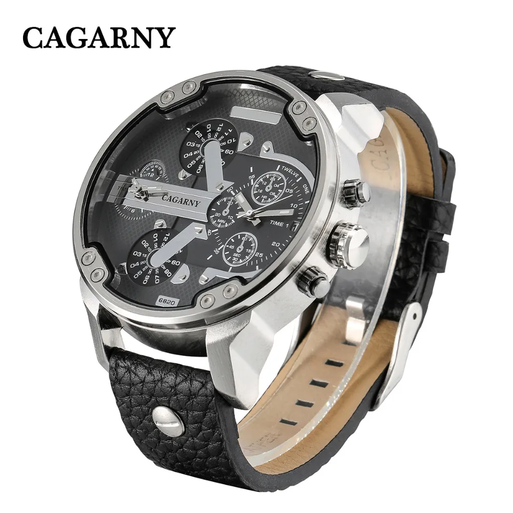 

Cool Big Watch Men Military Mens Watches Dual Time Zones Date Quartz Clock Man Leather Analog Sport Relogio Masculino Cagarny