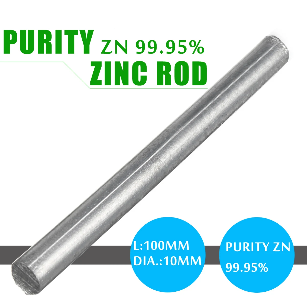 1pc Pure Zn Rods 99.95% High Purity Zinc Solid Round Bar 0.4" 4" Durable Acce… 