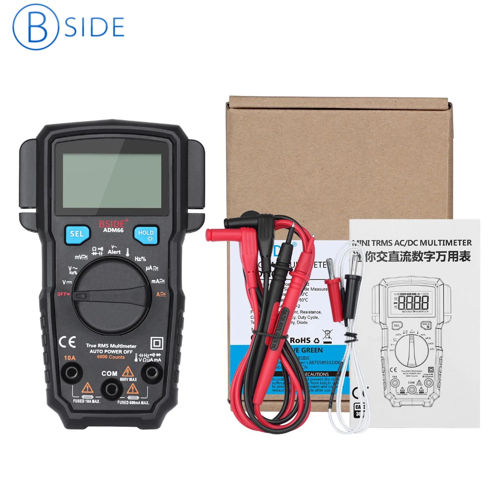 

BSIDE ADM66 Mini True RMS Digital Multimeter Auto Range TRMS 6000 Counts DMM Dual Slot Capacitance ohm Hz Temp NCV Diode Tester