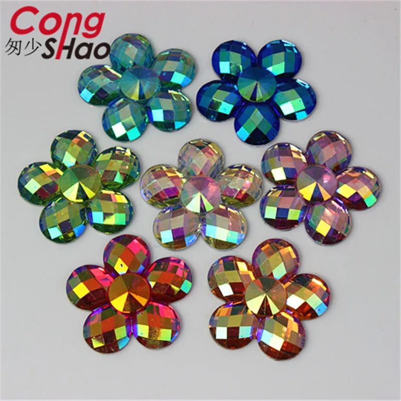 

Cong Shao 30pcs 30mm AB Color Flower Shaped Resin Rhinestones Flatback Stones Crystal for Wedding cloth Crafts Decoration CS526