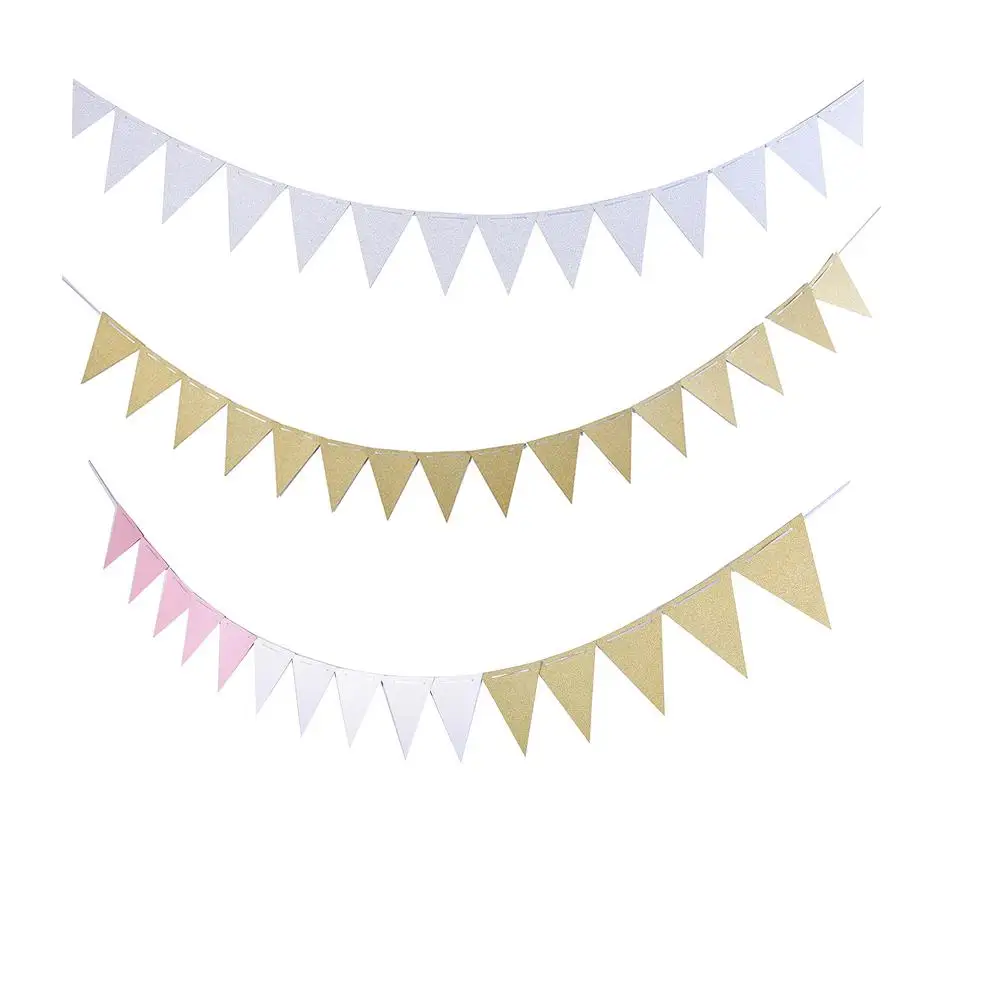 TOPATY Pink White Gold Flag Banner Glitter Paper Pennant Bunting Garland For Festival Party Wedding Decoration
TOPATY Pink White Gold Flag Banner Glitter Paper Pennant Bunting Garland For Festival Party Wedding Decoration