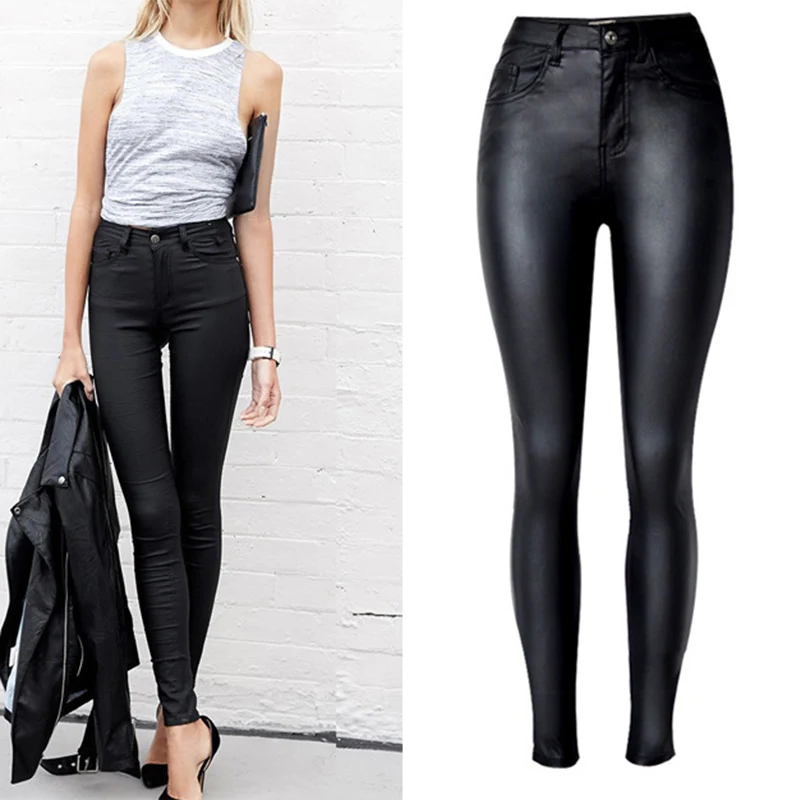 2017 Top Vogue Women's Clothing Slim Faux Leather Pants High Waist Motorcycle Models Black Coated PU Denim Pants Female Leggings
2017 Top Vogue Women's Clothing Slim Faux Leather Pants High Waist Motorcycle Models Black Coated PU Denim Pants Female Leggings
