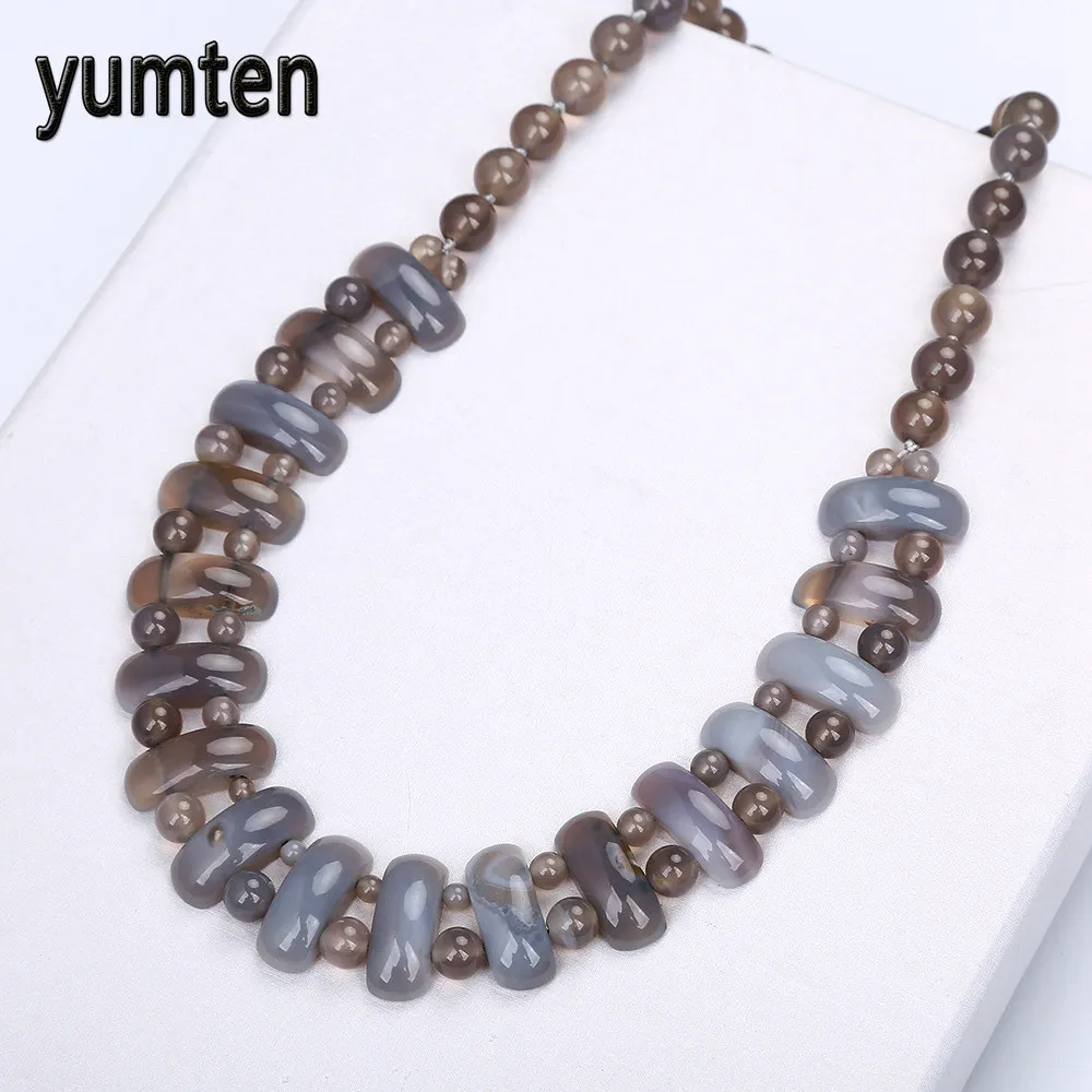 Yumten Серый агат большое ожерелье натуральный камень кристалл женские модные бусы