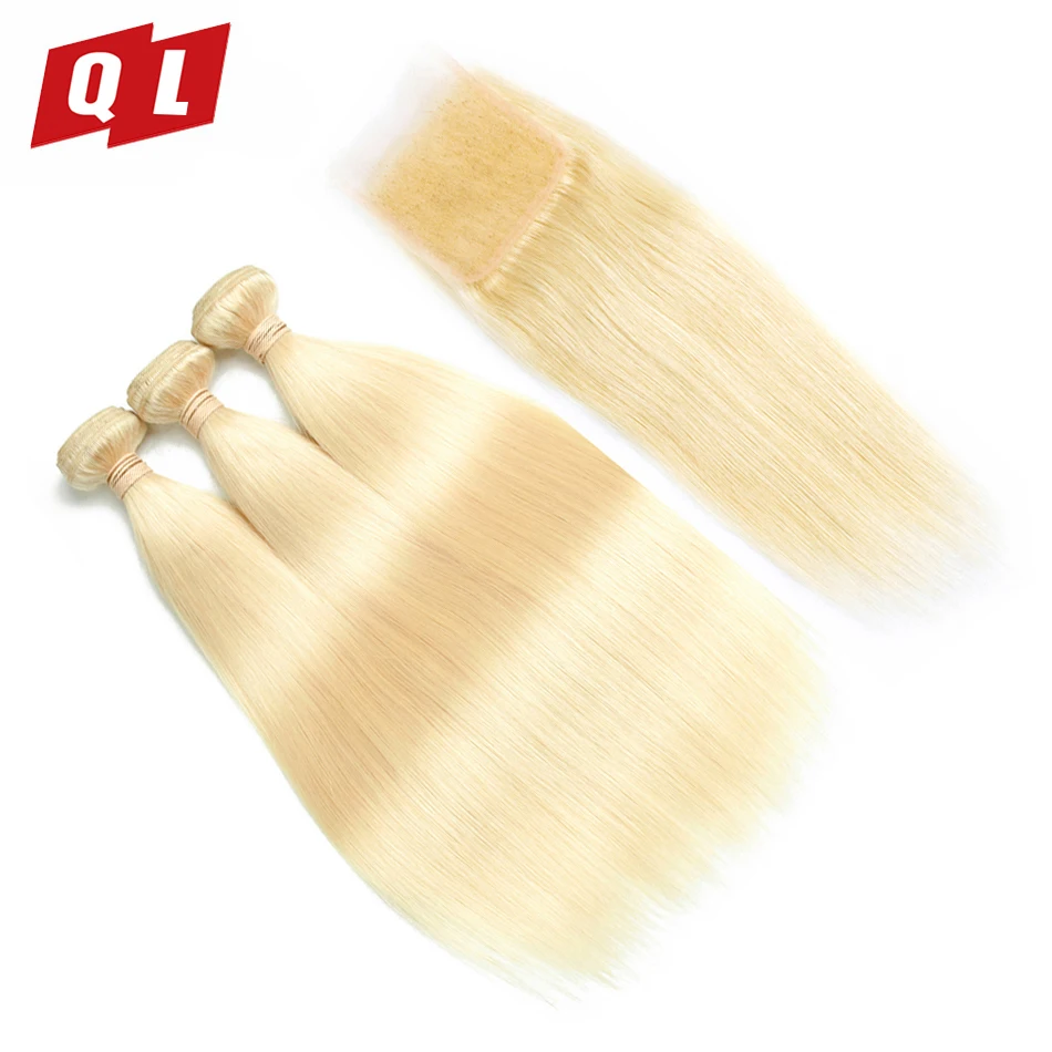 QI-Hair-Straight-Malaysian-613-Blonde-Color-3-Hair-Bundles-With-4-4-Lace-Closure-Non