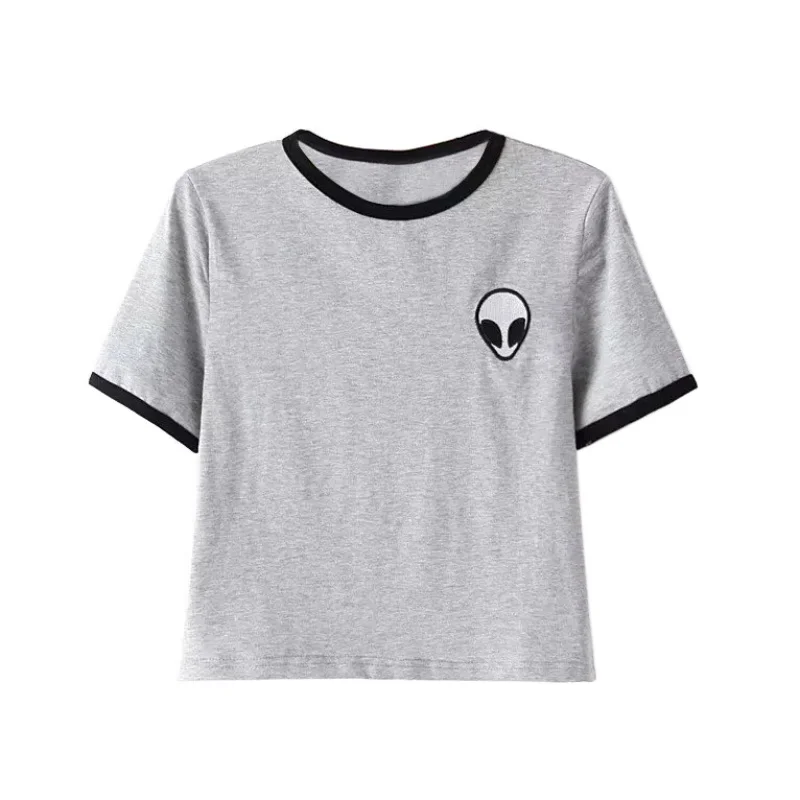 Free Style Women's clothing Summer Crop Top Short Sleeve Tee Casual Crop Top Alien Printing Gray T Shirt
Free Style Women's clothing Summer Crop Top Short Sleeve Tee Casual Crop Top Alien Printing Gray T Shirt