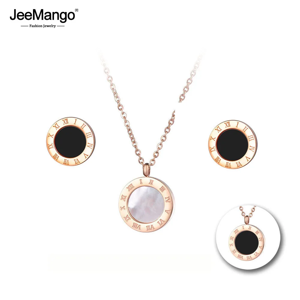 JeeMango Roman Numerals Black White Shell Chains Necklaces Bracelet Earrings Jewelry Sets Titanium Steel For Women JSE010
JeeMango Roman Numerals Black White Shell Chains Necklaces Bracelet Earrings Jewelry Sets Titanium Steel For Women JSE010
